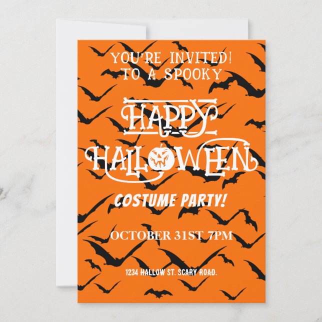Invitación Fiesta de disfraces de Halloween feliz moderno com (Anverso)