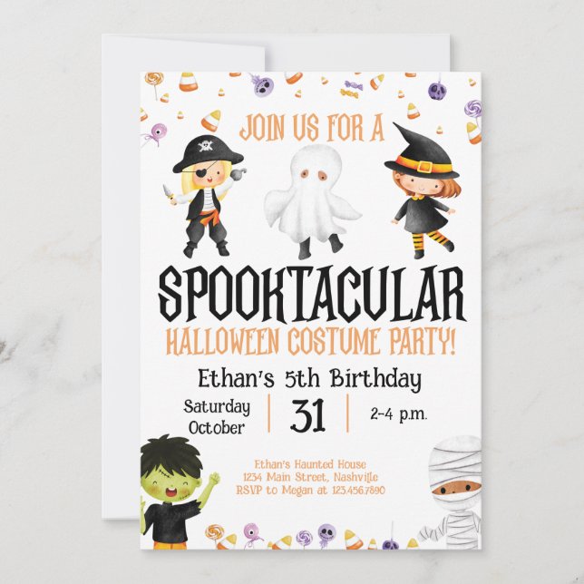 Invitación Fiesta de disfraces de Halloween Fiesta de cumplea (Anverso)