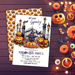 Invitación Fiesta de disfraces de Halloween Gato negro Sombre