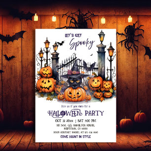Invitación Fiesta de disfraces de Halloween Gato negro Sombre
