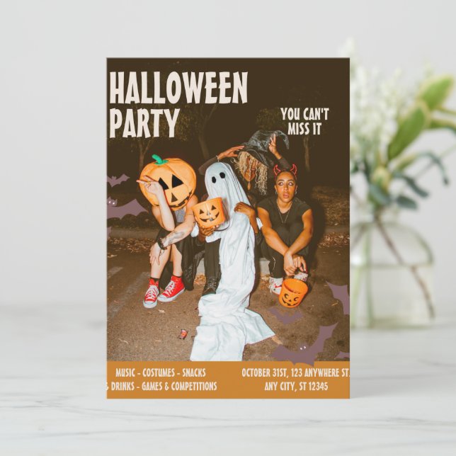 Invitación Fiesta de disfraces de Halloween,Halloween editabl (Anverso de pie)