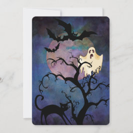 Invitación Fiesta de disfraces de Halloween, luna y fantasma