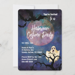 Invitación Fiesta de disfraces de Halloween, luna y fantasma