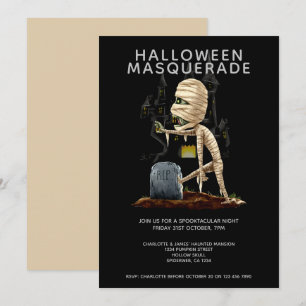 Invitación Fiesta de Disfraces de Halloween Momia y Tumba