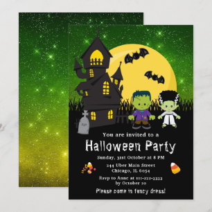 Invitación Fiesta de Disfraces de Halloween Monstruos Verdes