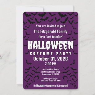 Invitación Fiesta de disfraces de Halloween morado Batty Bat-
