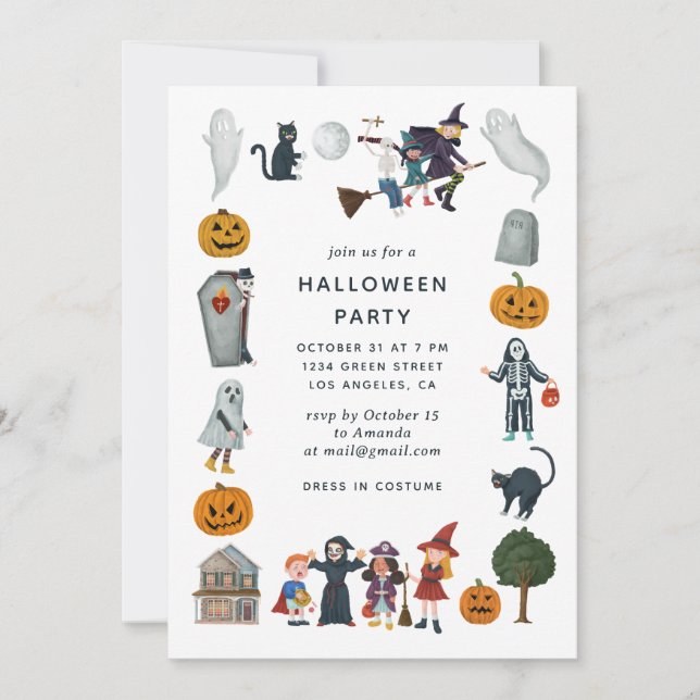 Invitación Fiesta de disfraces de Halloween | Niños personali (Anverso)