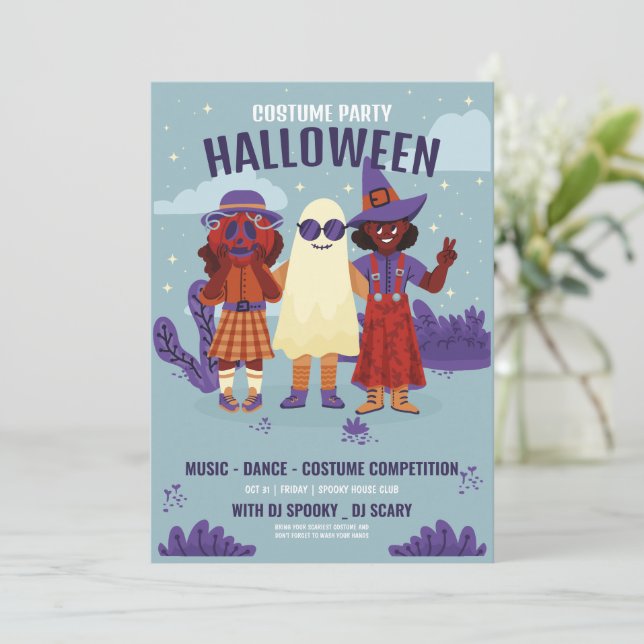 Invitación fiesta de disfraces de Halloween, Noche de Hallowe (Anverso de pie)