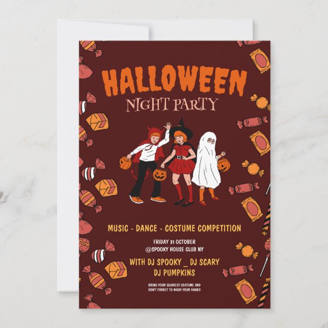 Invitación Fiesta de disfraces de Halloween, Noche de Hallowe (Anverso)