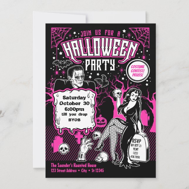 Invitación Fiesta de disfraces de Halloween para adultos de h (Anverso)