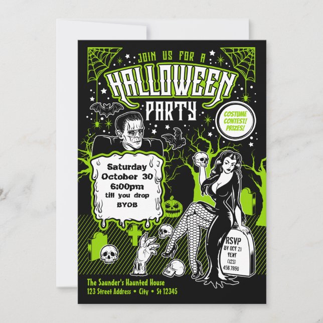 Invitación Fiesta de disfraces de Halloween para adultos de h (Anverso)