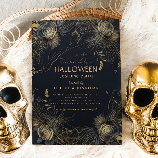 Invitación Fiesta de disfraces de Halloween para adultos góti (Gothic Floral Adult Halloween Costume Party Invitation)