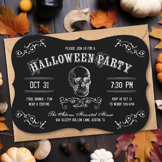 Invitación Fiesta de disfraces de Halloween para cráneo negro (Subido por el creador)