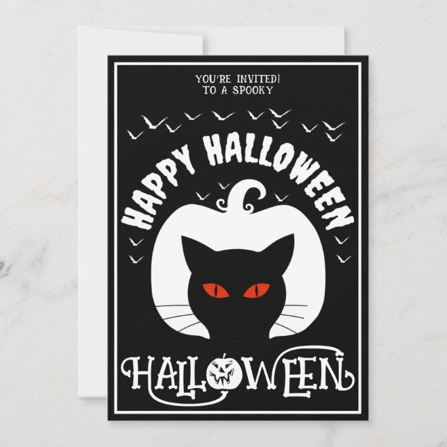 Invitación Fiesta de disfraces de Halloween para gato blanco  (Anverso)