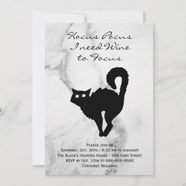 Invitación Fiesta de disfraces de Halloween para gato negro (Anverso)