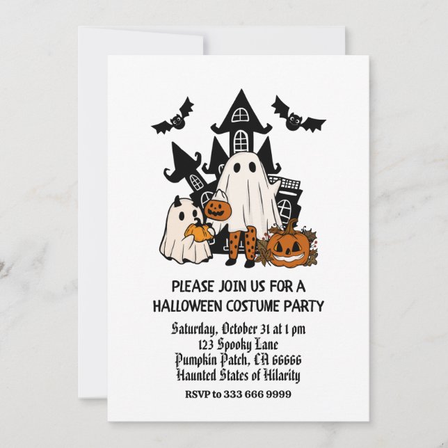 Invitación Fiesta de disfraces de Halloween para ghosts y beb (Anverso)