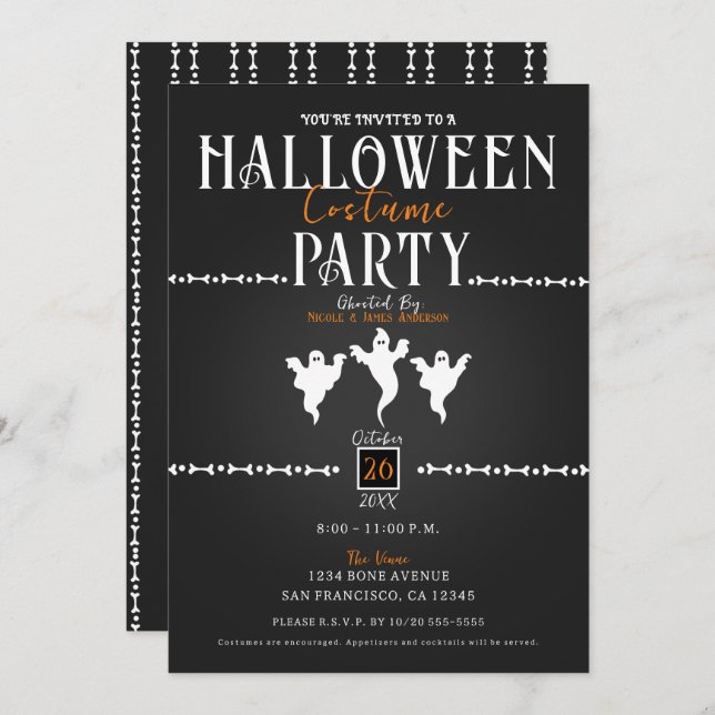 Invitación Fiesta de disfraces de Halloween para ghosts y hue (Anverso / Reverso)