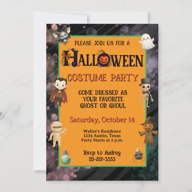 Invitación Fiesta de disfraces de Halloween para niños (Anverso)