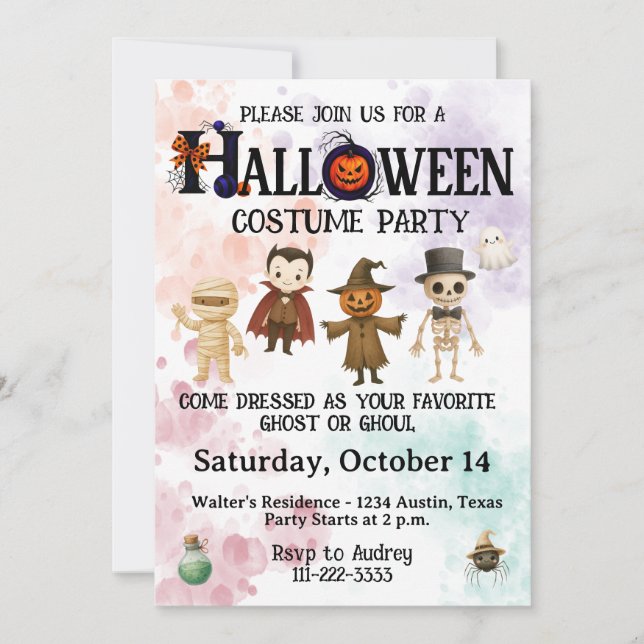 Invitación Fiesta de disfraces de Halloween para niños (Anverso)
