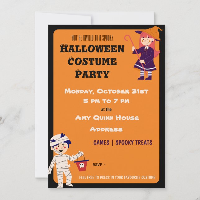 Invitación Fiesta de disfraces de Halloween para niños (Anverso)