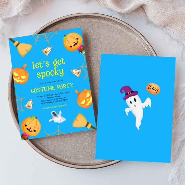 Invitación Fiesta de disfraces de Halloween para niños con fa (Fun Spooky Kids Halloween Costume Party Invitation)