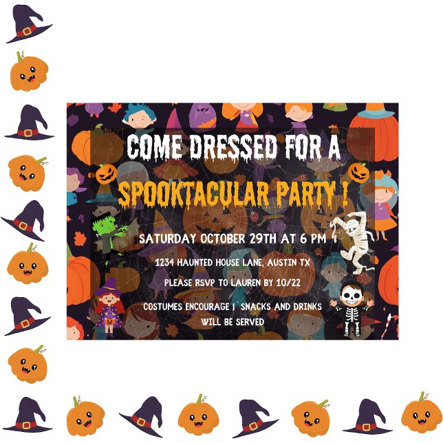 Invitación Fiesta de disfraces de halloween para niños en Spo (halloween costume party kids party invitation spooky halloween fun costume bash witches )