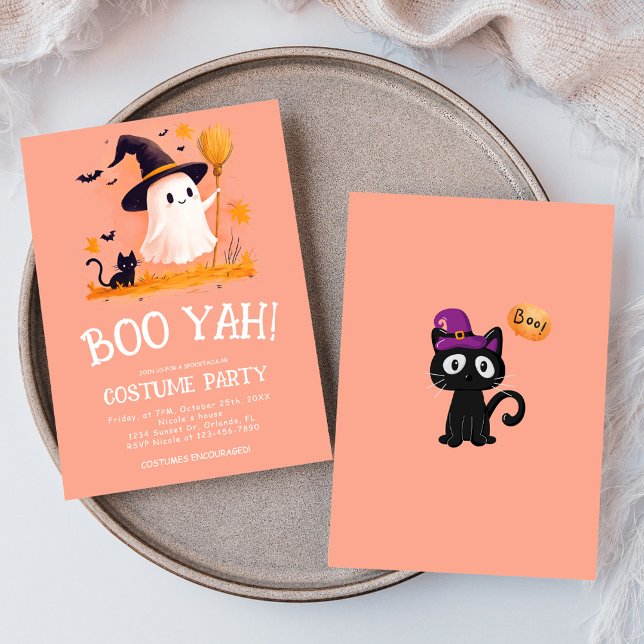 Invitación Fiesta de disfraces de Halloween para niños fantas (Cute Ghost Witch Kids Halloween Costume Party Invitation)