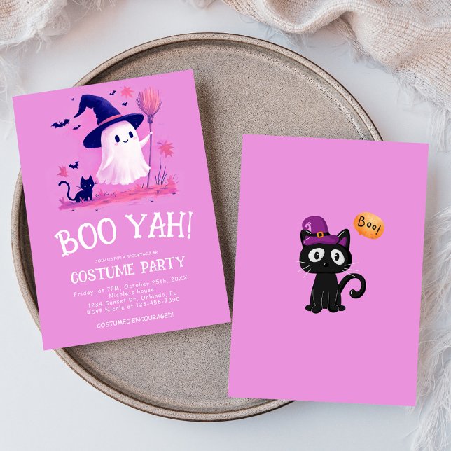 Invitación Fiesta de disfraces de Halloween para niños fantas (Cute Ghost Witch Kids Halloween Costume Party Invitation)