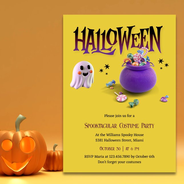 Invitación Fiesta de disfraces de Halloween para niños fantas (Spooktacular Cute Ghost Kids Halloween Costume Party Invitation)