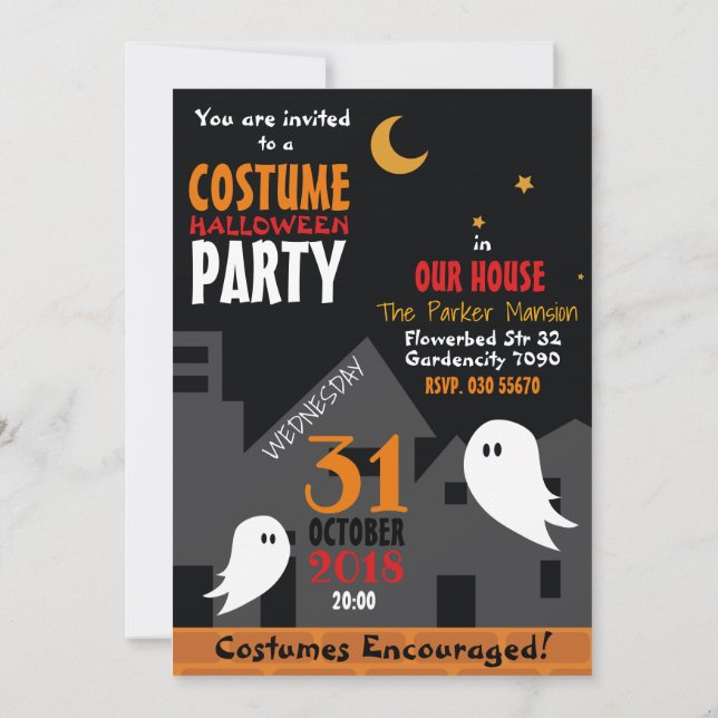 Invitación fiesta de disfraces de Halloween personalizado fan (Reverso)