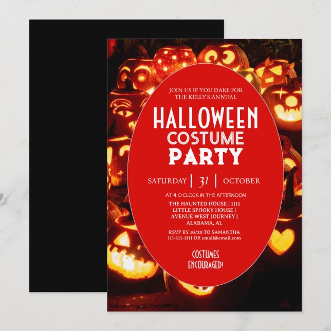 Invitación Fiesta de Disfraces de Halloween Pumpkin Glow (Anverso / Reverso)