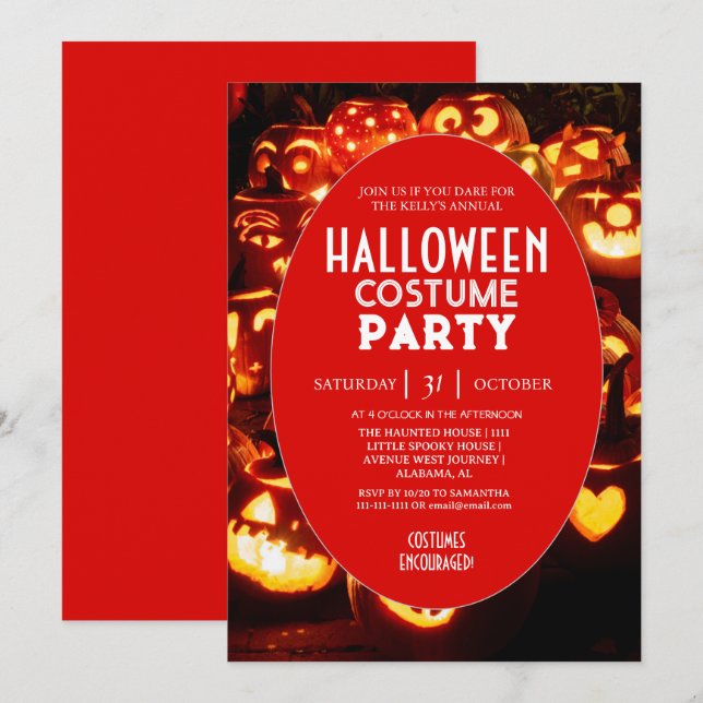 Invitación Fiesta de Disfraces de Halloween Pumpkin Glow (Anverso / Reverso)