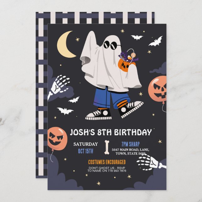 Invitación Fiesta de disfraces de Halloween recibe a los adol (Anverso / Reverso)