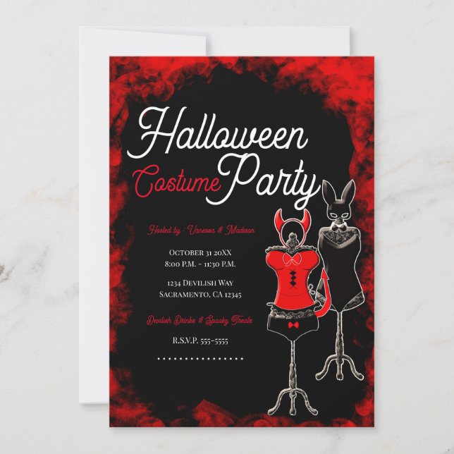 Invitación Fiesta de disfraces de Halloween rojo y negro (Anverso)