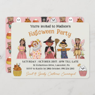 Invitación Fiesta de disfraces de Halloween rosa dulce y espe