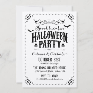 Invitación Fiesta de disfraces de Halloween rústica en blanco