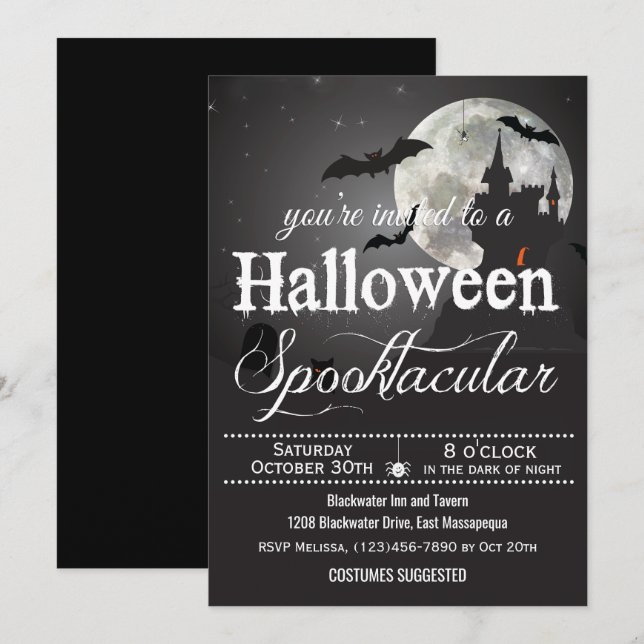 Invitación Fiesta de disfraces de Halloween Spooktacular (Anverso / Reverso)