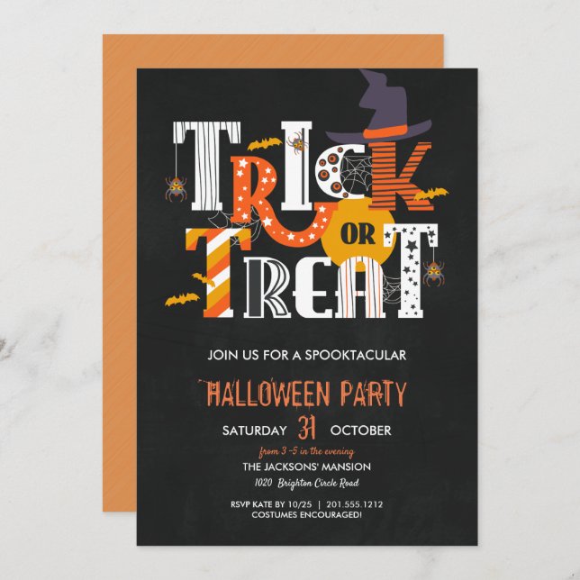 Invitación Fiesta De Disfraces De Halloween Trick O Trek (Anverso / Reverso)