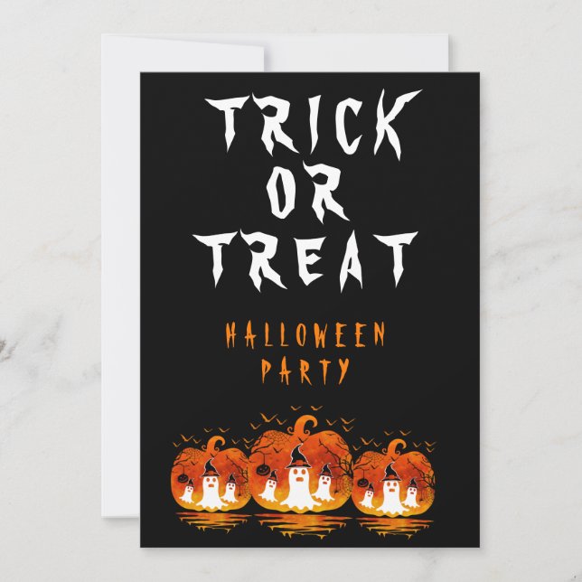 INVITACIÓN FIESTA DE DISFRACES DE HALLOWEEN TRUCO O TRATO (Anverso)
