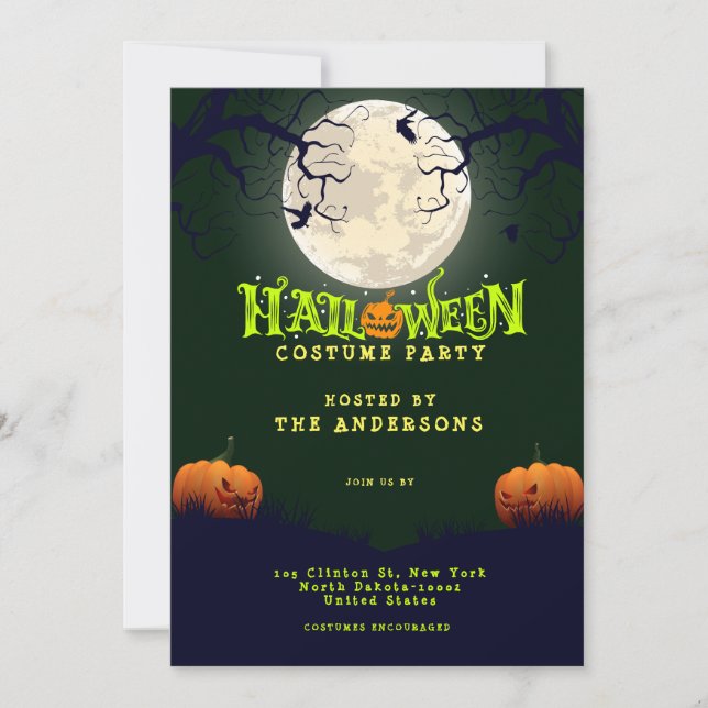 Invitación Fiesta de disfraces de Halloween verde esmeralda (Anverso)