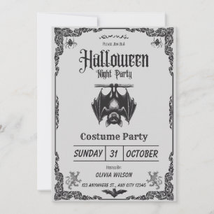 Invitación Fiesta de disfraces de Halloween vintage en blanco