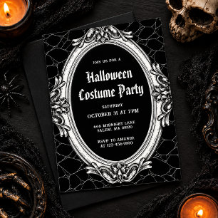 Invitación Fiesta de disfraces de Halloween vintage negro ele