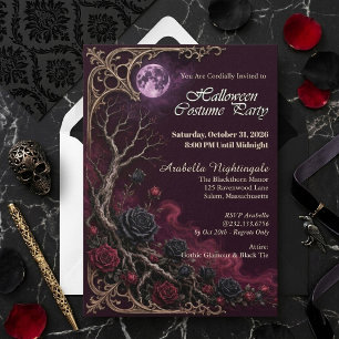 Invitación Fiesta de disfraces de luna llena rosa negra gótic