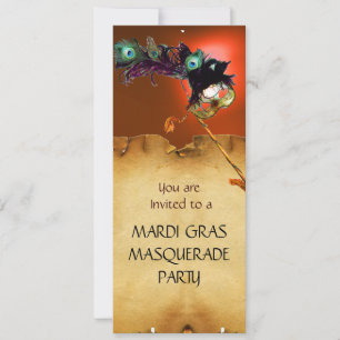 Invitación FIESTA DE DISFRACES DE MARDI GRAS, naranja azul
