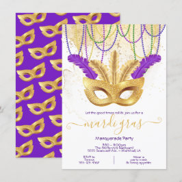 Invitación Fiesta de disfraces de oro de Mardi Gras