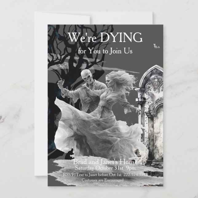 Invitación Fiesta de disfraces de parejas esqueléticas de Hal (Anverso)