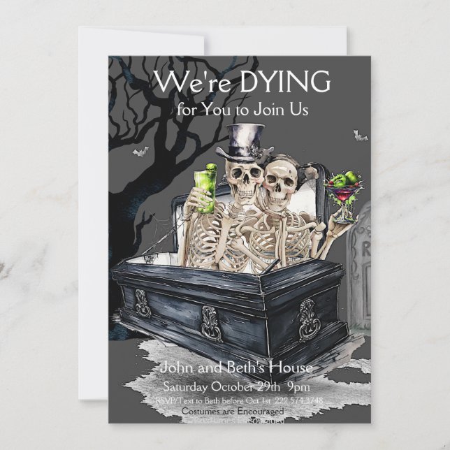 Invitación Fiesta de disfraces de parejas esqueléticas de Hal (Anverso)