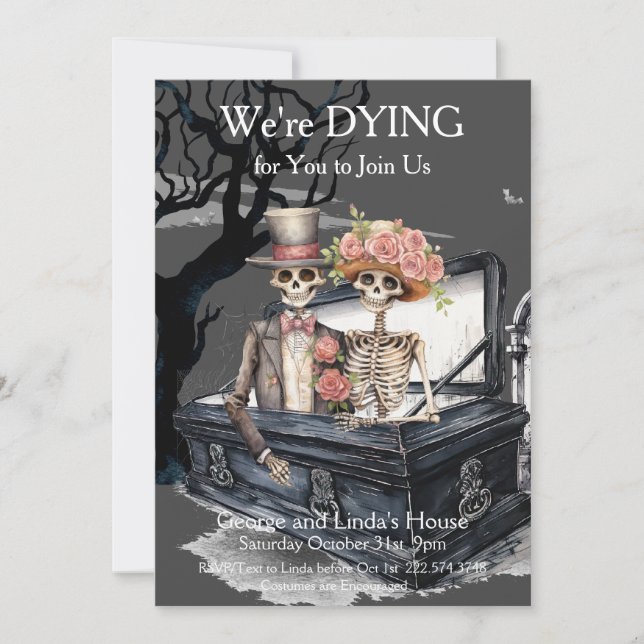 Invitación Fiesta de disfraces de parejas esqueléticas de Hal (Anverso)