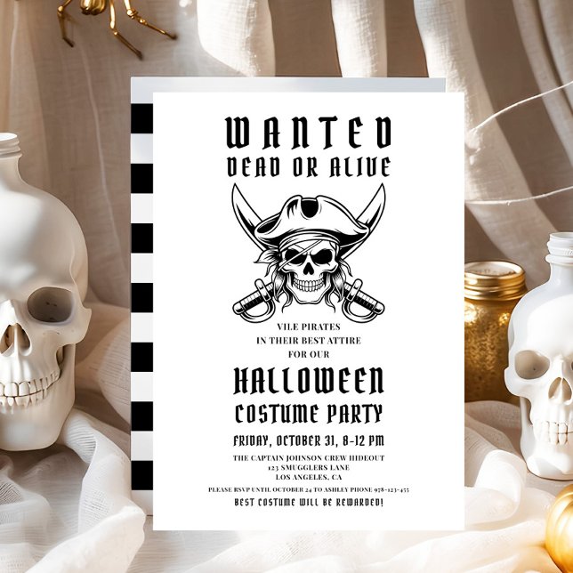 Invitación Fiesta de disfraces de Pirate Skull Halloween (Pirate Skull Halloween Costume Party Invitation)