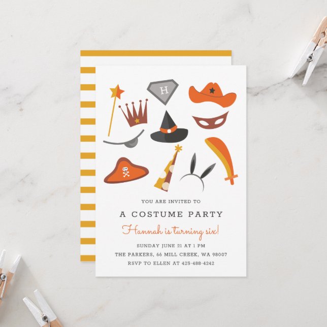 Invitación Fiesta de disfraces fiesta de cumpleaños de niños  (Anverso/Reverso In Situ)